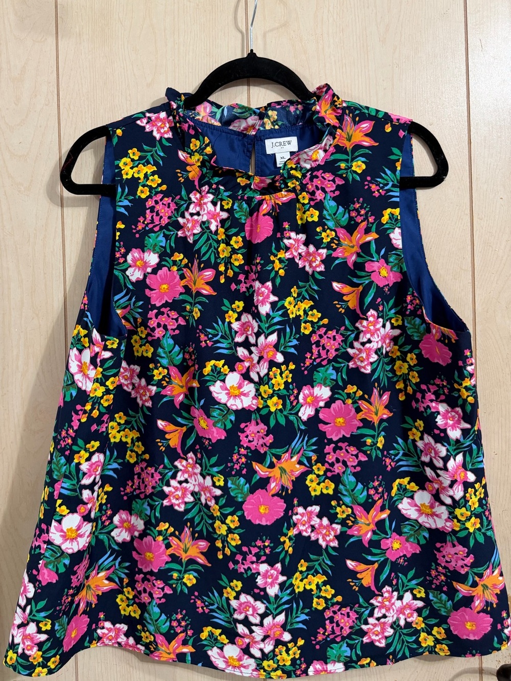 J. Crew Navy Floral Ruffle-Neck Sleeveless Camisole